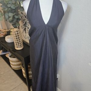 Antonio Melani Women's Sondra Halter Navy Maxi Dress Linen Size S